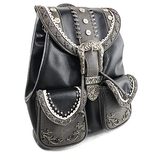 Zelris Western Country Floral Buckle Rucksack Backpack (Black) - color: Black