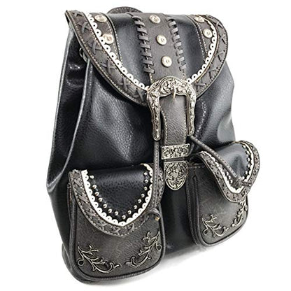 Zelris Western Country Floral Buckle Rucksack Backpack (Black) - color: Black