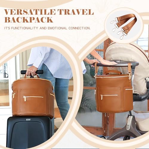 miss fong Diaper Bag Backpack Baby Diaper Bag, Large Leather Diaper Bag Backpack with Changing Pad,Pañaleras Para Bebe for Moms, Stroller Straps, and 2 Insulated Pockets(Convertible, Brown) - color: Brown