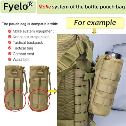 Tactical MOLLE Bottle Pouch Bag, Travel/Sprots Molle Water Bottle Holder with Drawstring Open Top and Mesh Bottom - color: Brown