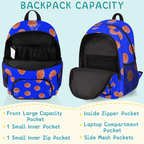 Basketball Laptop Backpack for Women Men, Blue Work Travel Computer Backpacks, 18.3 Inch Large Computer Nurse Teacher Bags Casual Daypack - color: Multicolor 13