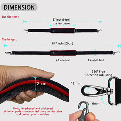 ZINZ 79 inch Shoulder Strap, Extra-thick Fixed Cushion Pad and Dual Clasps Universal Replacement Strap with Metal Swivel Hooks for Laptop Bags, Luggage Bags, Camera, Crossbody (200cm,Wine Edge) - color: Wine Edge