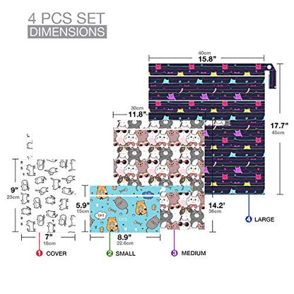 4pcs Waterproof and Reusable Wet Bag Diaper Stroller Water Resistant Swimsuit Travel Toiletries Yoga Gym Washable Carrier Small Medium Large Cat 4 Pack - color: Kittie