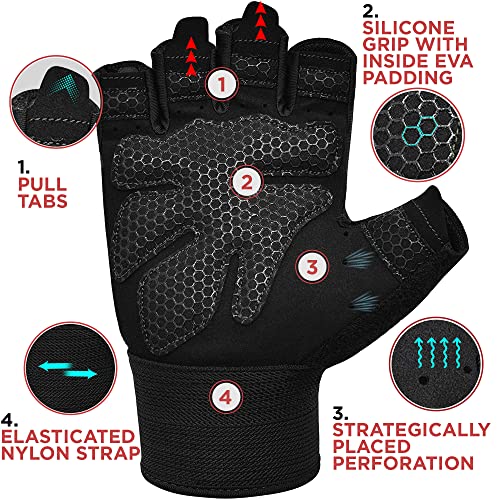 RDX Weight Lifting Gloves Gym Fitness Workout, Anti Slip Padded Full Palm Protection, Ultra Ventilated, Bodybuilding Strength Training HIIT WOD Exercise, Half Finger Men Women Cycling Rowing Climbing - color: Gray, size: Large