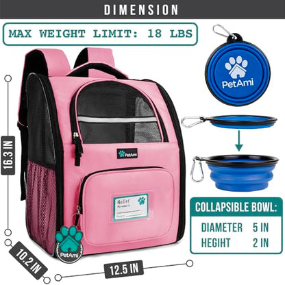 PetAmi Dog Backpack Carrier for Small Medium Dogs Large Cats up to 18 lbs, 2 Side Entry, Structured No-Collapse Frame, Airline Approved Ventilated Pet Backpack for Hiking Camping Travel Vet, Pink - color: Pink