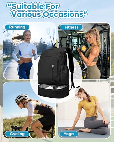 Gym Backpack for Women Men,Waterproof Gym Backpack with Shoe Compartment,Lightweight Sports Gym Bag Casual Daypack,Black - color: A-black
