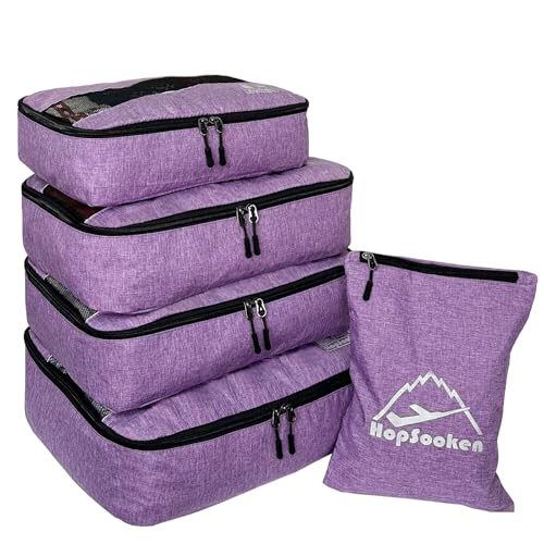 5 Set Packing Cubes for Travel Large Suitcase Luggage Organizer Bags Travel Accessories Vacation 4 Cubes 1 Laundry Pouch Bag - color: Snow Purple