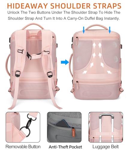 BAGPARKK Travel Laptop Backpack,42L Carry on Luggage, Flight Approved Expandable Backpack,Business Anti Theft Weekender Bags for Women Men, Water Resistant Expandable Backpacks With 4 Packing Cubes - color: Pink(backpack With 4 Packing Cubes)