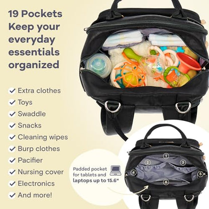 RUVALINO Diaper Bag Backpack-Multifunction Baby Travel Bag with Changing pad, Insulated Bottle Holders & Pacifier Case, Large Capacity, Waterproof, Black Leopard - color: Black Leopard