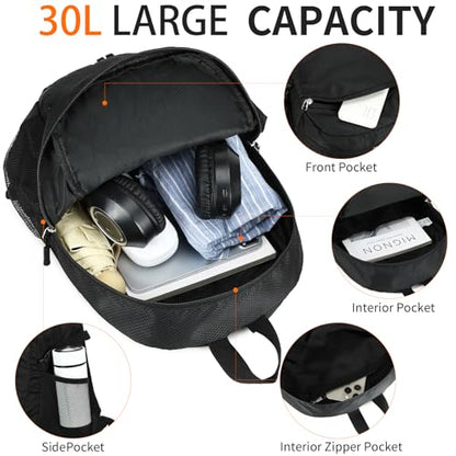 Small Hiking Backpack 35L Travel Lightweight Hiking Packable Daypack Water-Resistant Foldable Backpacks for Women Men Camping (Black) - color: Black, size: 35L