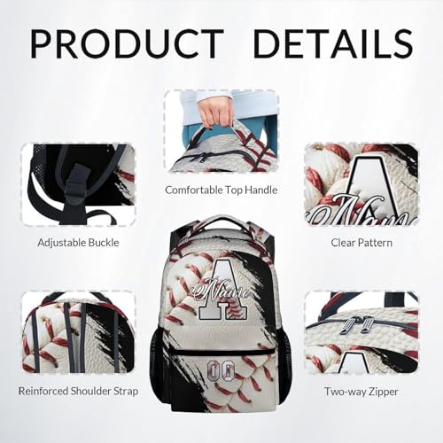 Mercuryelf Custom Baseball Backpack Set for Kids - Personalized Monogram Boys School Bookbag with Lunch Box for Youth Player Team - color: White