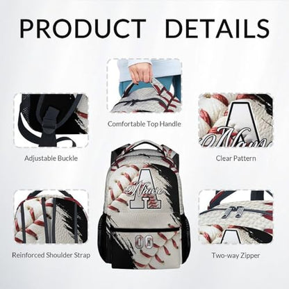 Mercuryelf Custom Baseball Backpack Set for Kids - Personalized Monogram Boys School Bookbag with Lunch Box for Youth Player Team - color: White