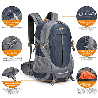 G4Free 35L Hiking Backpack Water Resistant Outdoor Sports Travel Daypack Lightweight with Rain Cover for Women Men (Navy Blue) - color: Grey / Blue