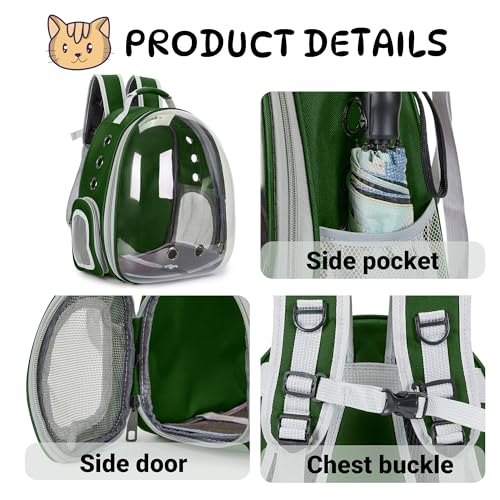 Cat Bubble Backpack Carrier for Small Medium Dogs Cats Carrying Bag, Airline Approved Pet Travel Carrying Bag Dog Hiking Walking Outdoor Backpack (Dark Green) - color: Dark green