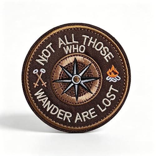 Not All Those Who Wander are Lost Compass Camping Patch Hook and Loop Cool Tactical Morale Embroidered Badge 3 Inch Hiking Adventure for Backpack Jacket Vest Hat Molle Helmets Gym Outdoor Travel Gift