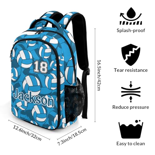 Sky Blue Volleyball Pattern Shoulders Backpack Laptop Bag Bookbags Personalized Casual Daypack for Sports Birthday Holiday Party Gift - color: Sky Blue Volleyball Pattern