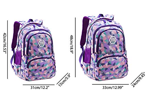 JiaYou Girl Geometric Printed Primary Junior High University School Bag Bookbag 3pcs Backpack Sets(2# Purple-3pcs,35 L) - color: 2# Purple-3pcs, size: 35 L