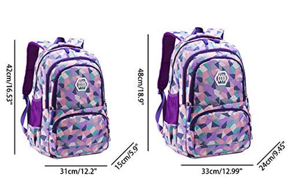 JiaYou Girl Geometric Printed Primary Junior High University School Bag Bookbag 3pcs Backpack Sets(2# Purple-3pcs,35 L) - color: 2# Purple-3pcs, size: 35 L