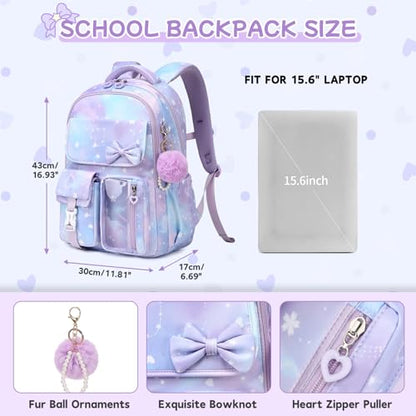 Girls Backpack, School Backpack for Girls, Cute Bow Kids Bookbag for Grils Children Teens for Elementary Middle High School Student, Back To School, Purple Sakura - color: Purple Sakura