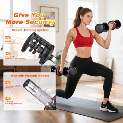 XDDIAS Adjustable Dumbbells Set of 2 for Strength Training, One-Hand Quick Adjust, 25/55/80/90 lbs Options, Anti-Slip Grip Handle, Compact Home Gym Weights for Men Women - color: Pro Steel 10-Level 55LB Pair