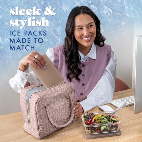 Cool Coolers by Fit & Fresh 4 Pack XL Slim Ice Packs, Quick Freeze Space Saving Reusable Ice Packs for Lunch Boxes or Coolers - color: Taupe (4 Pack)