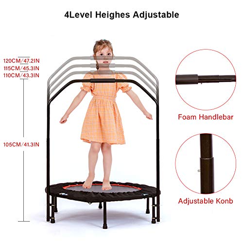Foldable Trampoline-40 Inch Mini Fitness Rebounder with Adjustable Foam Handrail for Kid Adults,Great Exercise Trampoline Indoor/Garden/Workout,Max Load 330lbs