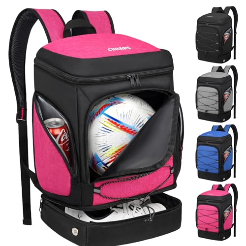 Soccer Bag - Soccer Backpack with Ball Holder,Sport Equipment Bags gifts for soccer stuff Water resistant Includes Separate Cleat Fit Basketball Volleyball Football - color: pink