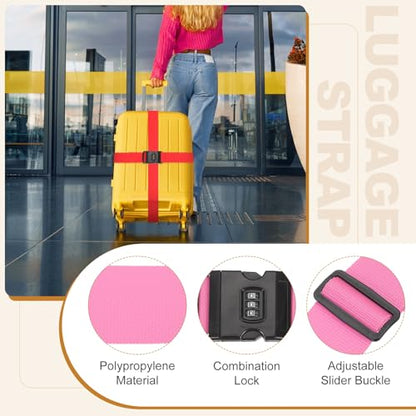 MECCANIXITY Luggage Straps with Combination Lock Adjustable Suitcase Belt Strap for Suitcase Briefcase Backpack Travel, Pink, Pack of 4 - color: Pink