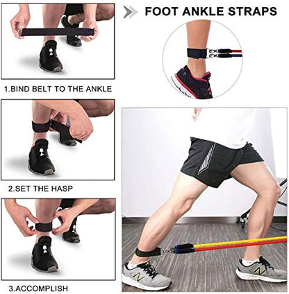 11 Pack Resistance Bands Set,Including 5 Stackable Exercise Bands with Door Anchor,2 Foam Handle,2 Metal Foot Ring & Carrying Case - Home Workouts,Physical Therapy,Gym Training