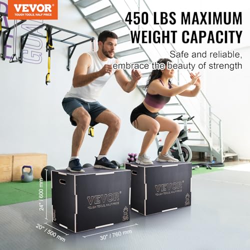 VEVOR 3 in 1 Plyometric Jump Box, Easy-to-Assemble Wood Plyo Box for Jumping Trainers, Home Gym Training and Conditioning - style: 30"x24"x20"