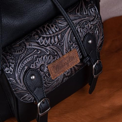 Montana West Wrangler Backpack Purse for Women Men Western Backpack Floral Tooled Travel Bags - color: Carve Black