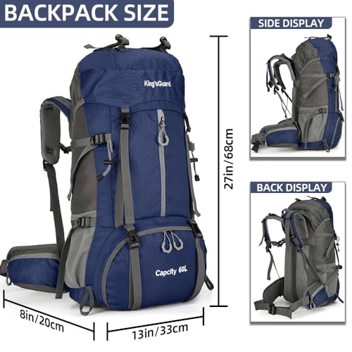 King'sGuard 60L waterproof lightweight hiking backpack with rain cover and shoe compartment outdoor sports travel backpack (Navy blue) - color: Navyblue