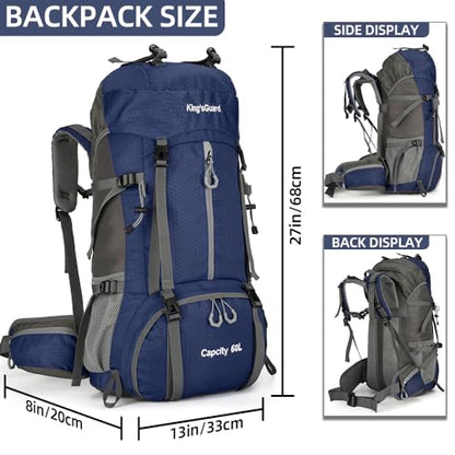 King'sGuard 60L waterproof lightweight hiking backpack with rain cover and shoe compartment outdoor sports travel backpack (Navy blue) - color: Navyblue