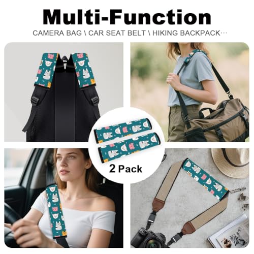 2Pcs Soft Auto Seat Belt Cover Pads, Cute Cat Car Seatbelt Shoulder Cushion for Comfortable Driving, Compatible with All Cars' Seatbelt and Backpack Straps 11x2.4inch - color: Cat A