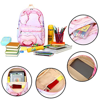 LOIDOU Backpack for Teen Girls Bookbags School Backpack with Lunch Box and Pencil Case 3 in 1 School Bags Set - color: Pink