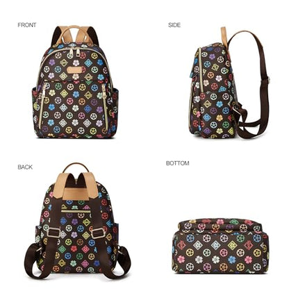 Makes Mini Backpack for Women, Stylish Daypack Purse Handbag Small Casual Daily Travel Bag, Lady Girls Gifts for Work School, 2pcs Sets - color: Tribrown Flower