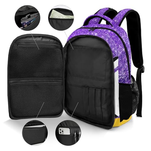 Purple Gold Volleyball Print Personalized School Backpack Casual Laptop Bag for Man Woman - color: Muilti 15
