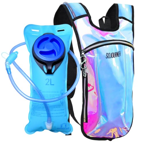 Sojourner Rave Hydration Pack - Hydration Backpack - Hydropack with 2L Bladder - Water Backpack for Festivals, Hiking, Running, Biking and More - color: Holographic - Blue