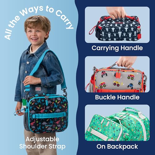 Bentgo Kids Lunch Bag - Durable, Double-Insulated Lunch Bag for Kids 3+; Holds Lunch Box, Water Bottle, & Snacks; Easy-Clean Water-Resistant Fabric & Multiple Zippered Pockets (Rocket) - color: Rocket