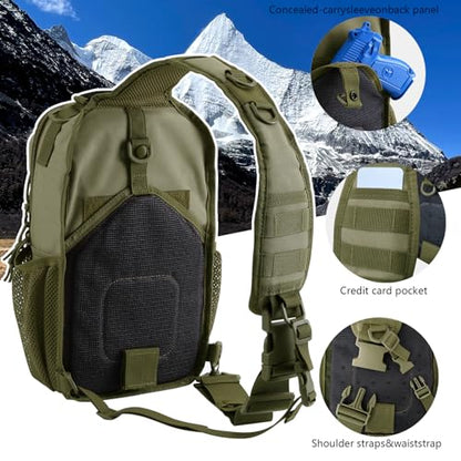Rover Sling Pack Tactical Shoulder Sling Bag Backpack with Bottle Holder Crossbody Chest Bag, Olive - color: Olive
