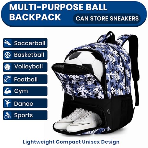 Hsmihair Soccer Bag-Soccer Backpack&Backpack for & Football Volleyball & Basketball,with Ball Compartment and Separate Cleat - color: BlueCamo