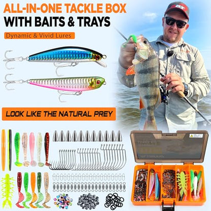 PLUSINNO Fishing Gear,Full Fishing Pole kit Include Fishing Rod and Reel Combo, Tackle Box with Fishing Lures, Fishing Accessories, Fishing Pliers,Fishing Gifts for Men with Fishing Tool Kit - style: Orange Fishing Combo With Fishing Rod Holder