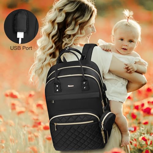 MOMUVO Diaper Backpack for Women Large Capacity with Insulated Pockets Diaper Bags For Baby Girl Boy Waterproof Baby Bags - color: Black-checkered