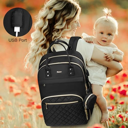 MOMUVO Diaper Backpack for Women Large Capacity with Insulated Pockets Diaper Bags For Baby Girl Boy Waterproof Baby Bags - color: Black-checkered