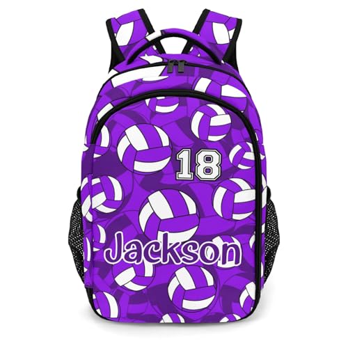 Purple Volleyball Pattern Backpack Laptop Bag Bookbags Personalized Travel Daypack Bag for Man Woman Gifts - color: Purple Volleyball Pattern