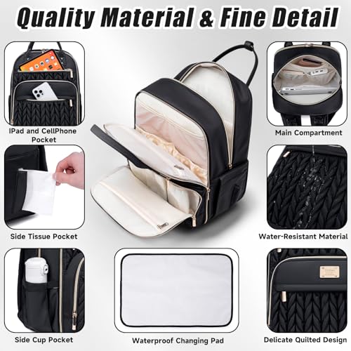 Tealari Diaper Bag Backpack,Stylish Baby Diaper Bag,Waterproof Travel Diaper Backpacks Baby Bags with Changing Pad,Stroller Straps,Insulated Pockets (Black) - color: Black