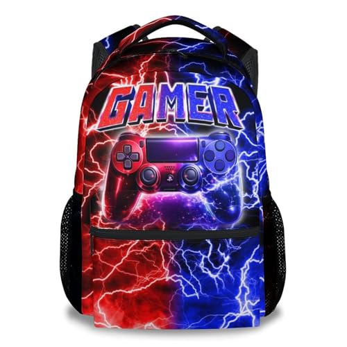 UNIKITTY Gamer School Backpack for Boys, 17 Inch Large Capacity Video Game Bookbag with Pockets for Kids Teens Students - color: Multicolor