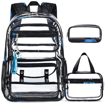 ACESAK Clear Backpack for Boys Girls - 3 Pcs Clear Heavy Duty with Lunch Bag - See Through Backpack Stadium Approved(Galaxy) - color: Galaxy