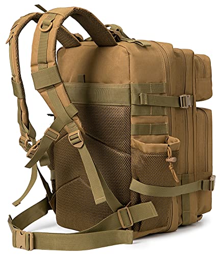 QT&QY 25L/45L Military Tactical Backpack For Men Molle Daypack 3 Day Bug Out Bag Hiking Rucksack With Bottle Holder - color: 45l 1.0 Khaki