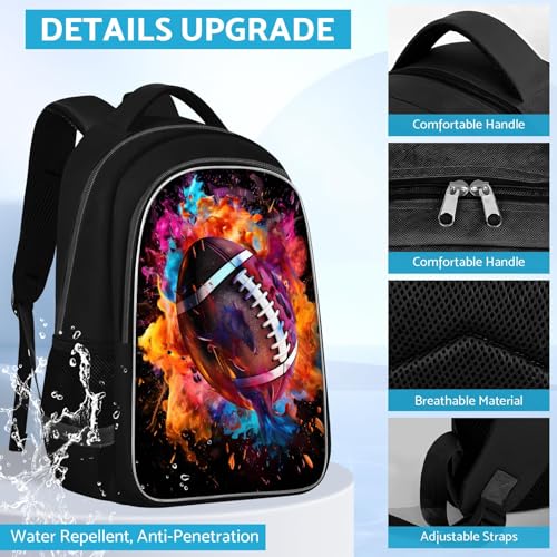 TILYTADLY School Backpack for Boys - American Football Boys Backpack for Kids Children Teens Elementary Middle School - Students Bag for Ages 6-18,17″Bookbag Multifunctional Large Capacity - color: American Football-05-backpack Only